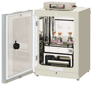 Image: MIR-S100C orbital incubator shaker in situ within a SANYO CO2 incubator. The Incubator Shaker is on a stand and the controller is on top of the incubator (Photo courtesy of Sanyo).